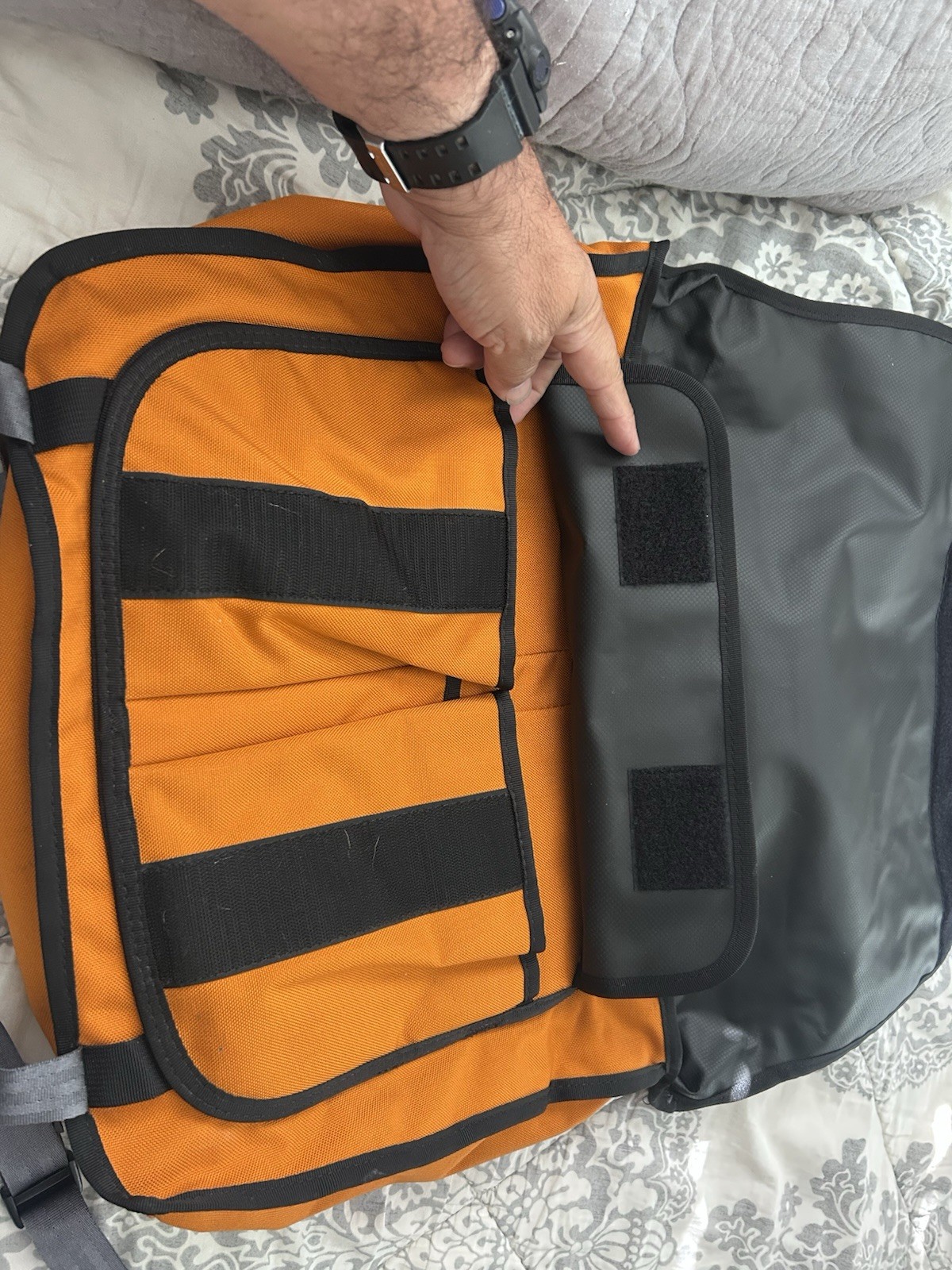 Chrome Orange/Gray/Black Messenger Bag, Zip & Buckle Closure, Adjustable Strap
