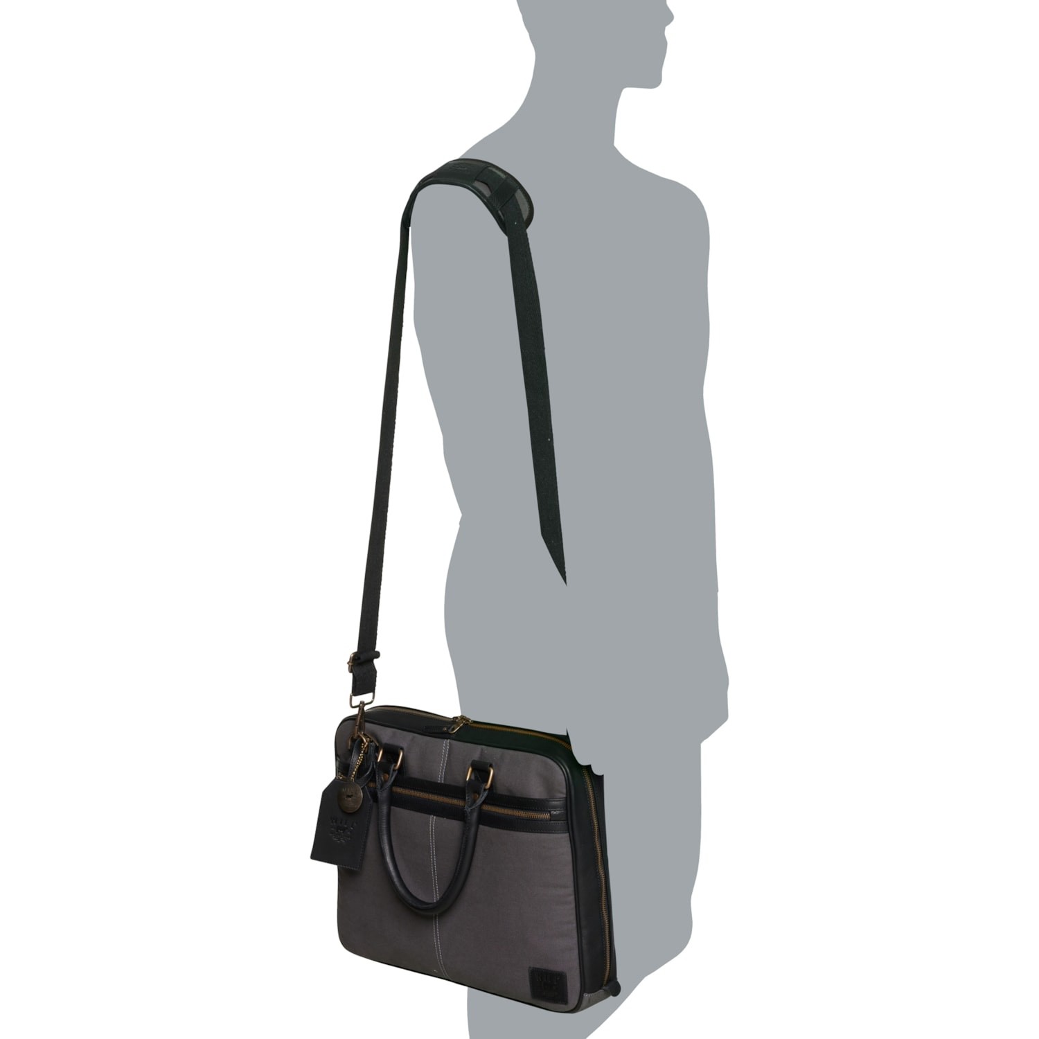 Will Leather Goods Commuter Collection Slim Briefcase Cotton Canvas Leather Trim