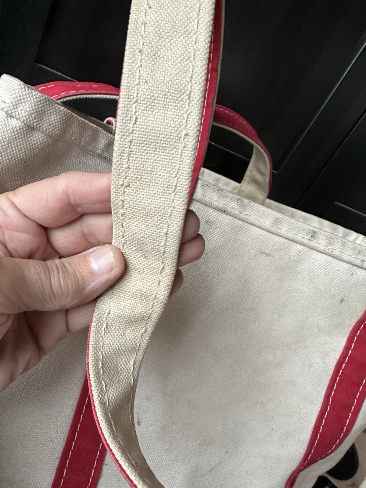 Vintage 90’s LL BEAN Boat and Tote Bag Large Ivory W/ Red Trim Thick Canvas USA