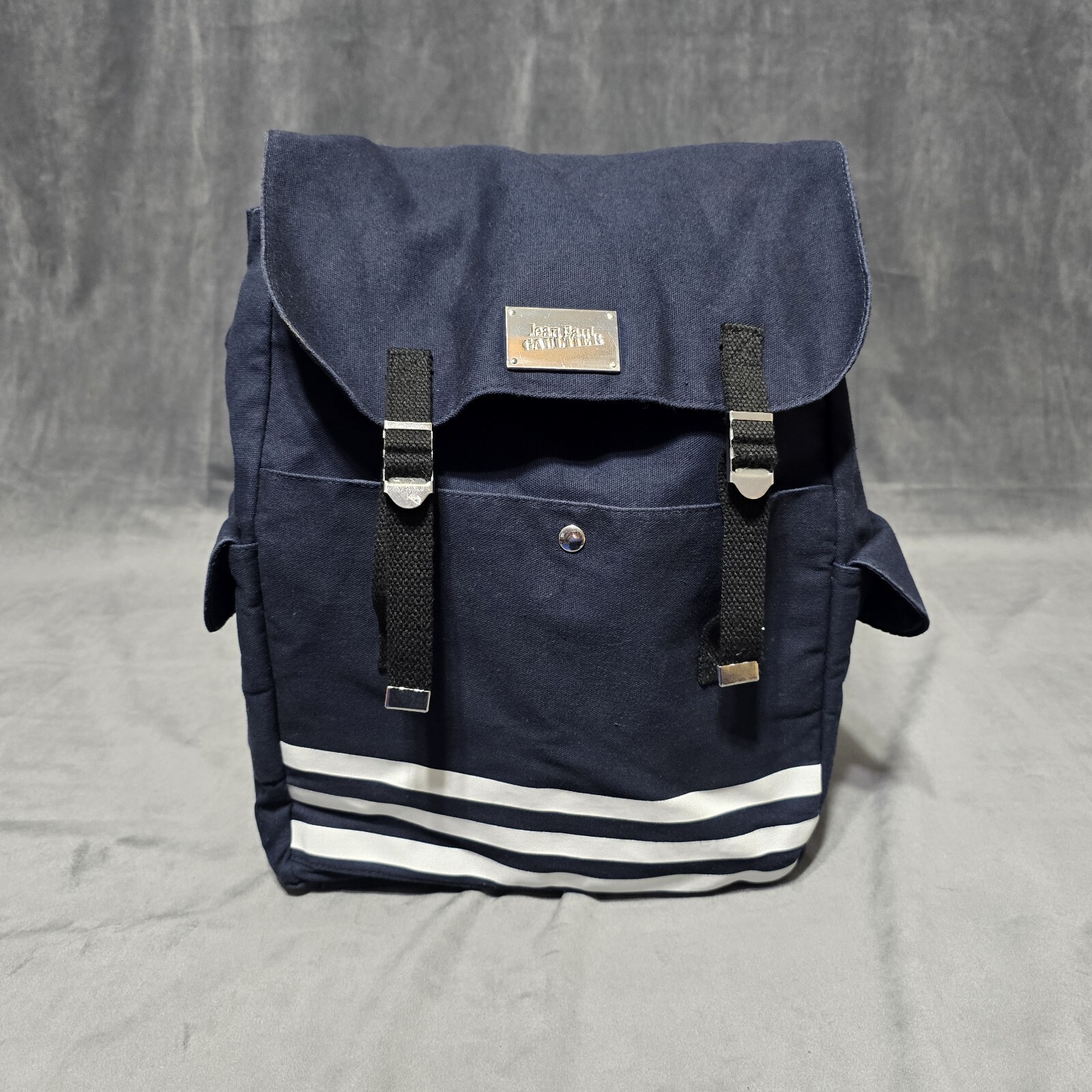 Jean Paul Gaultier Canvas Navy White Medium Backpack With Adjustable Strap