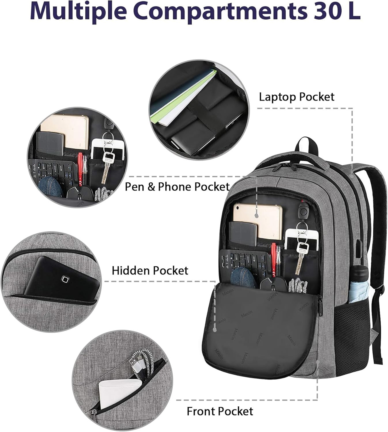 MATEIN 17″ Laptop Backpack TSA Approved Travel Work College Bag USB Port – NEW