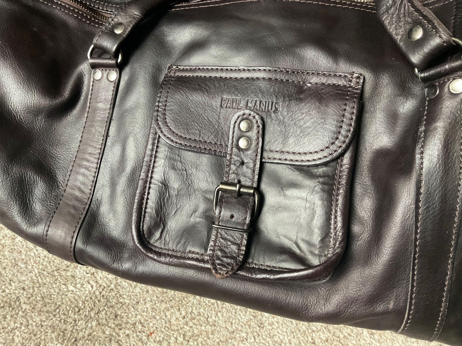 Nice Paul Marius Maroquinerie Leather Duffle Bag Travel Luggage Dark Brown