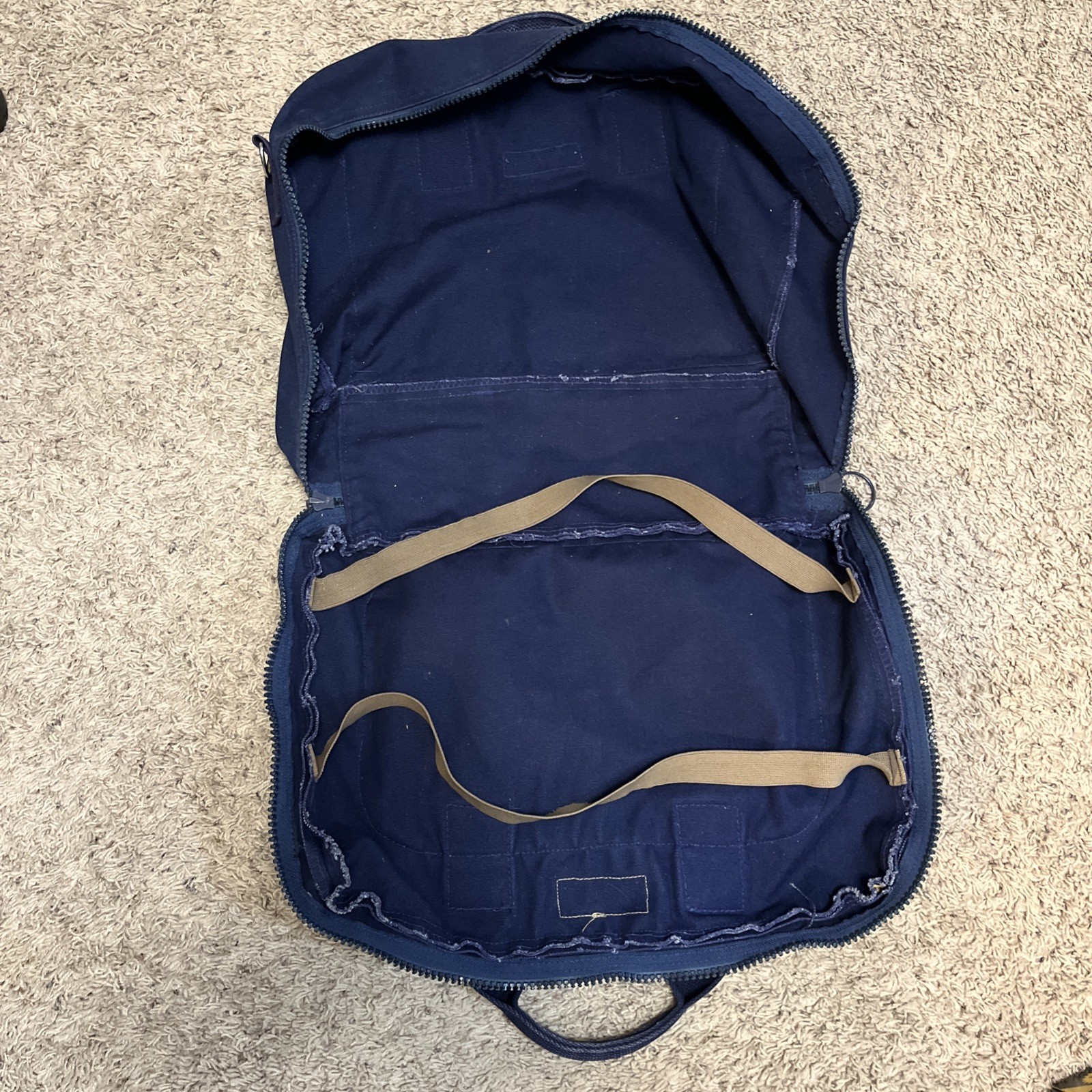 Vintage LANDS END SQUARE RIGGER Navy Blue Canvas Briefcase Laptop Tavel Bag USA