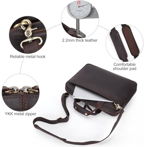 Leather Slim Briefcase for Men 15.6″ Laptop Small-Fits 14″ Laptop Deep Brown