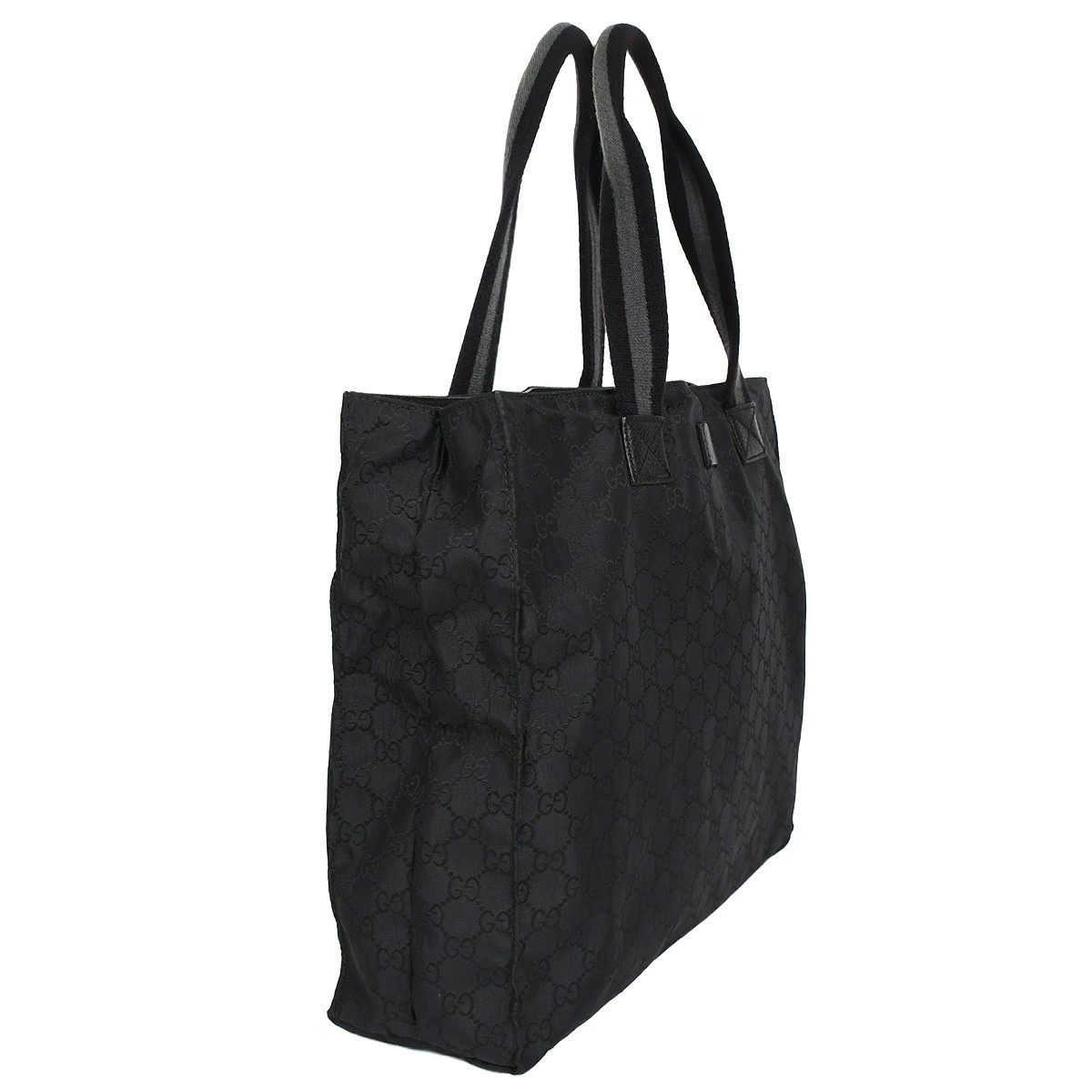 Gucci GG Nylon Tote Bag Handbag Web Canvas Black 449178