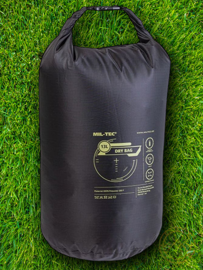 Mil-Tec Black 13 Liter Dry Bag Roll-Top Closure Polyurethane-Coated Polyester