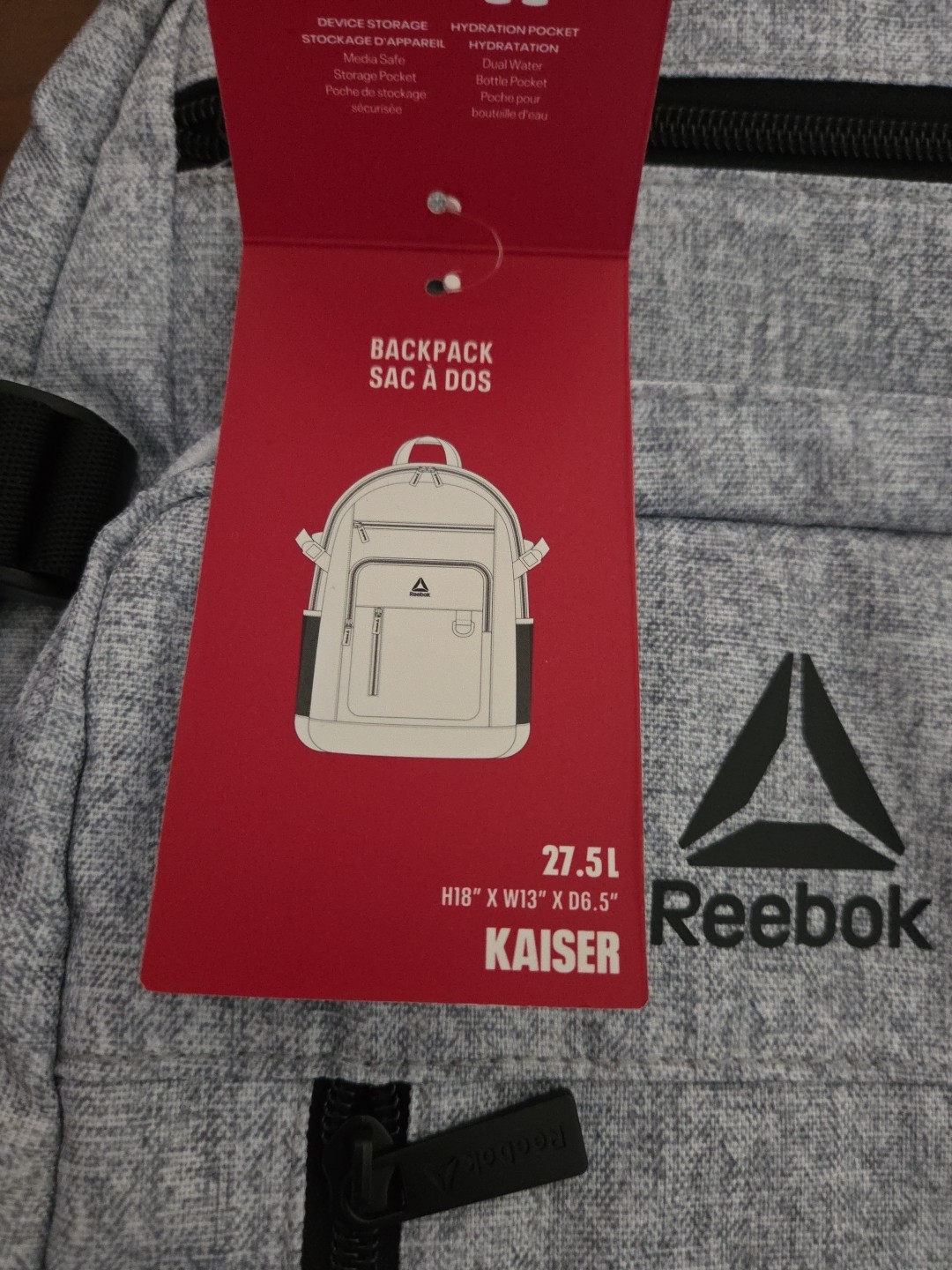 Reebok Kaiser 18″ Laptop Backpack, Light Heather Gray New with tags