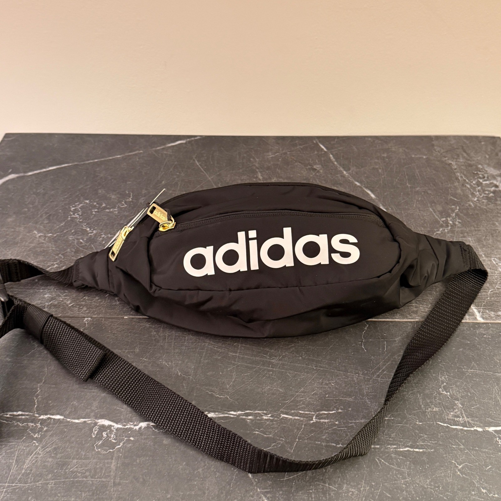 Adidas Waist Pack | Black with Gold Zipper | Fanny Pack New with Tag