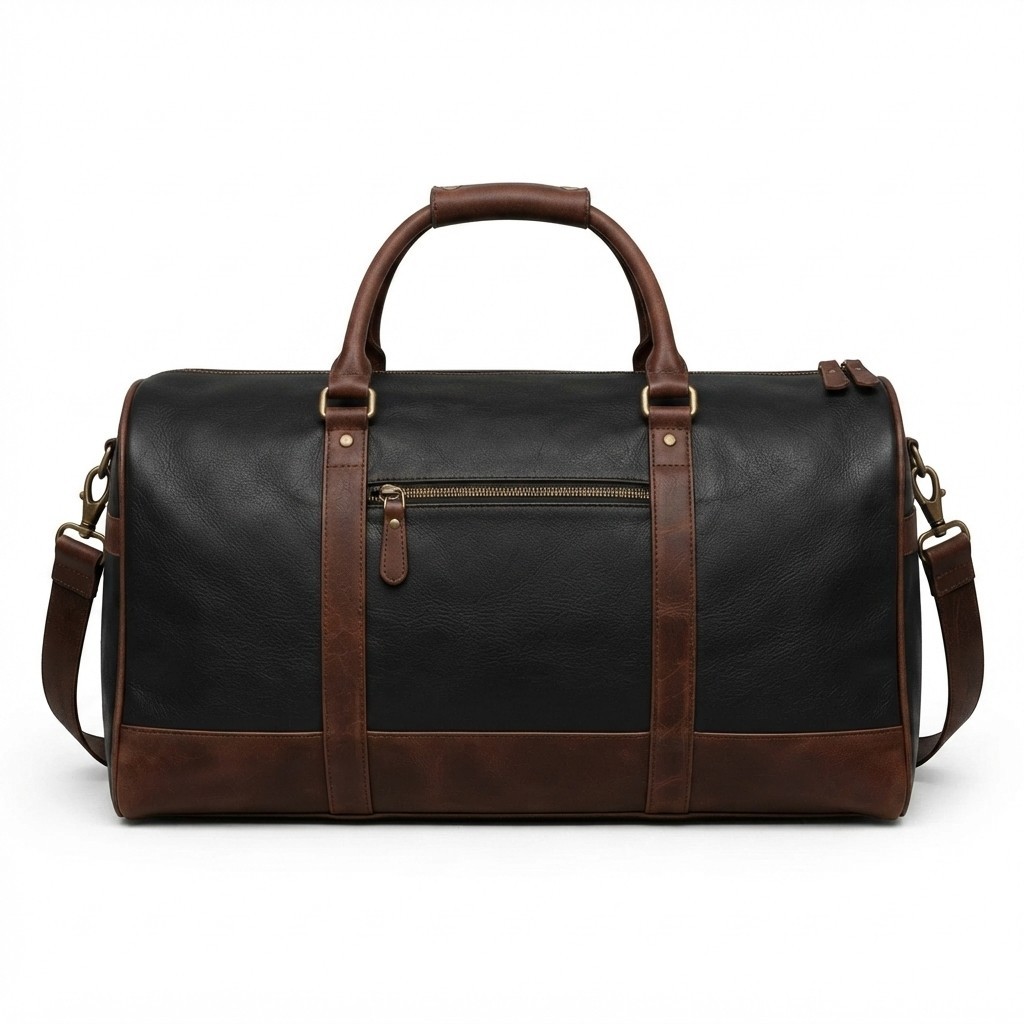 Cowhide Leather Duffel Bag | Cow Leather Patch Black Weekender bag Travel Bag