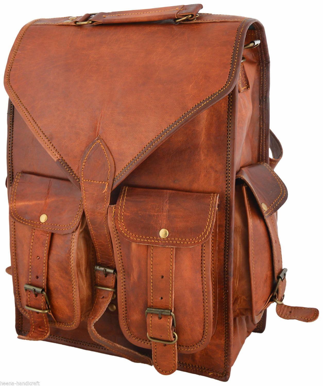 Real genuine leather Men’s Backpack laptop Satchel briefcase Brown Vintage Bag