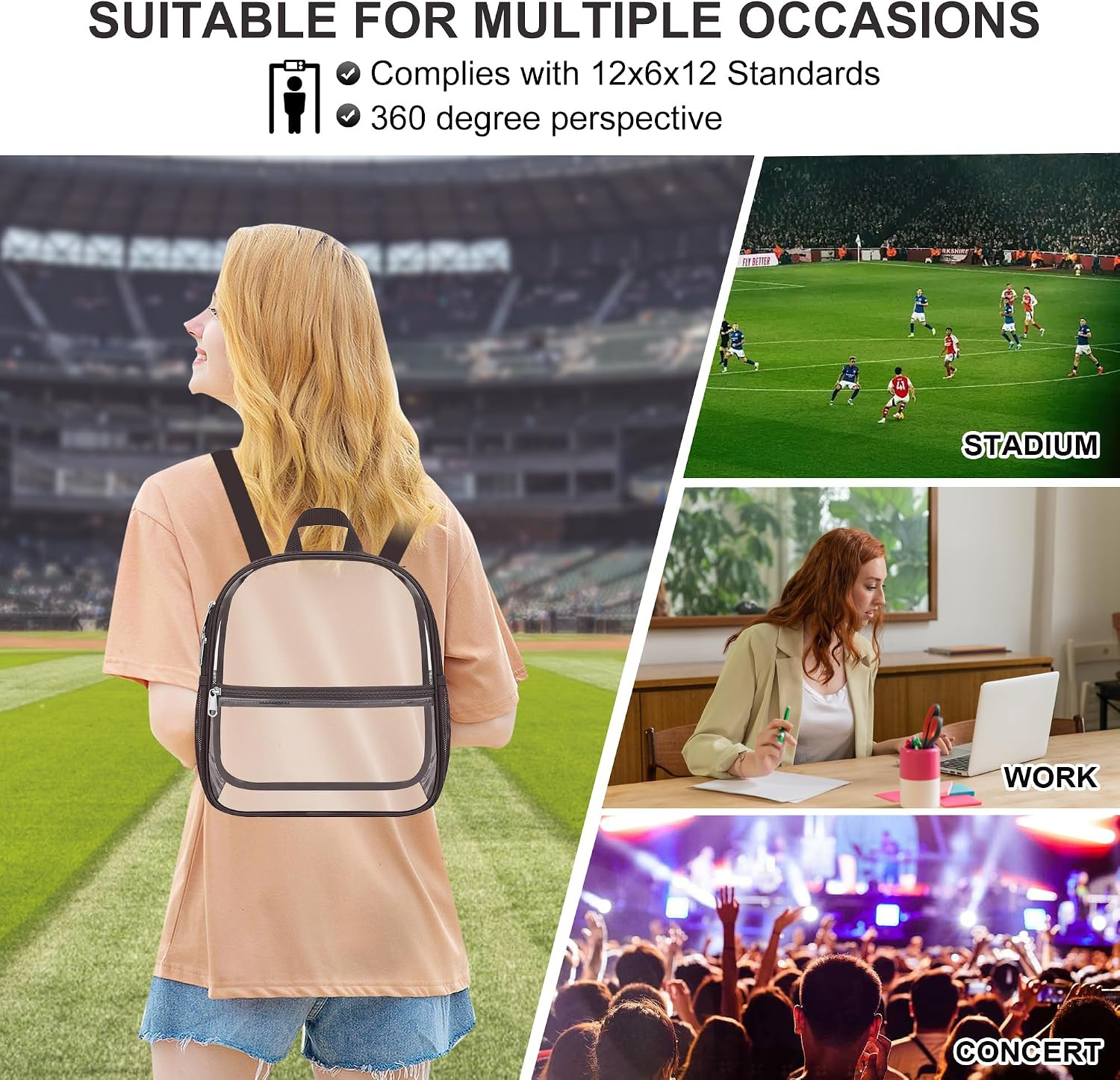 Clear Backpack for Stadium Events Clear Bag Small Stadium Backpack Waterproof 12