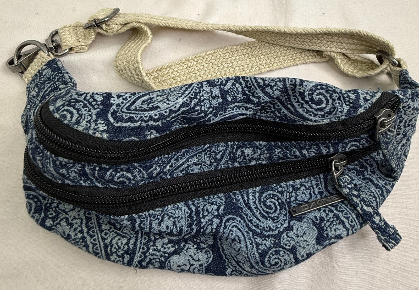 Dakine Gigi Classic Hip Pack Blue Paisley Jute Braid Strap Fanny Fabric y2K Boho