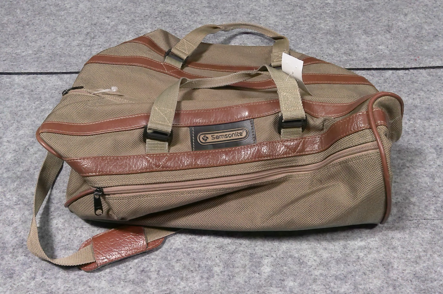 Vintage Samsonite Brown Tweed Overnight Carry On Shoulder Bag Adjustable Strap