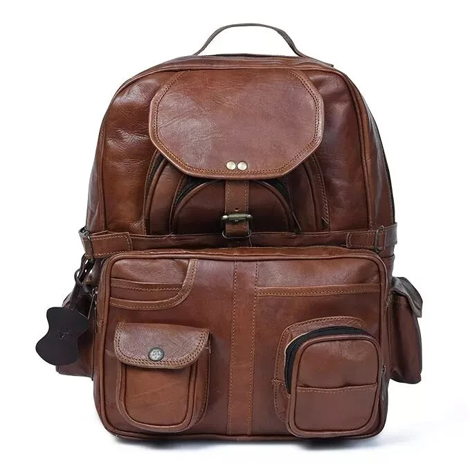 Vintage Brown Large Backpack Rucksack Bag Leather Laptop Travel Genuine Men’s