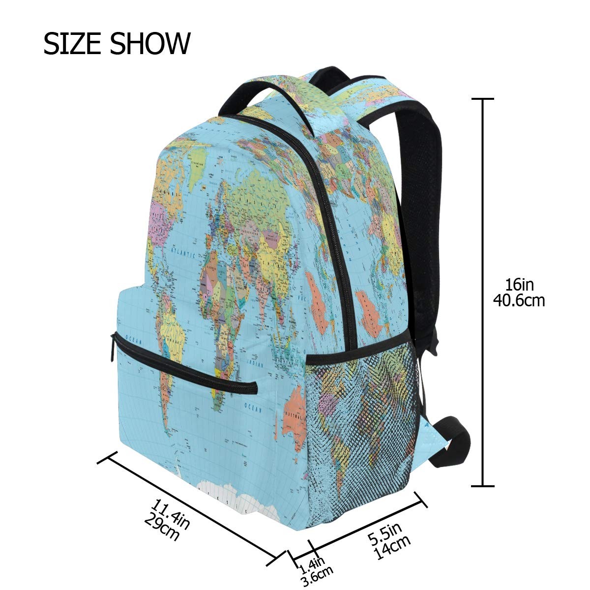 Globe World Map Backpack, School Bag, Laptop Rucksack, Travel Hiking Daypack