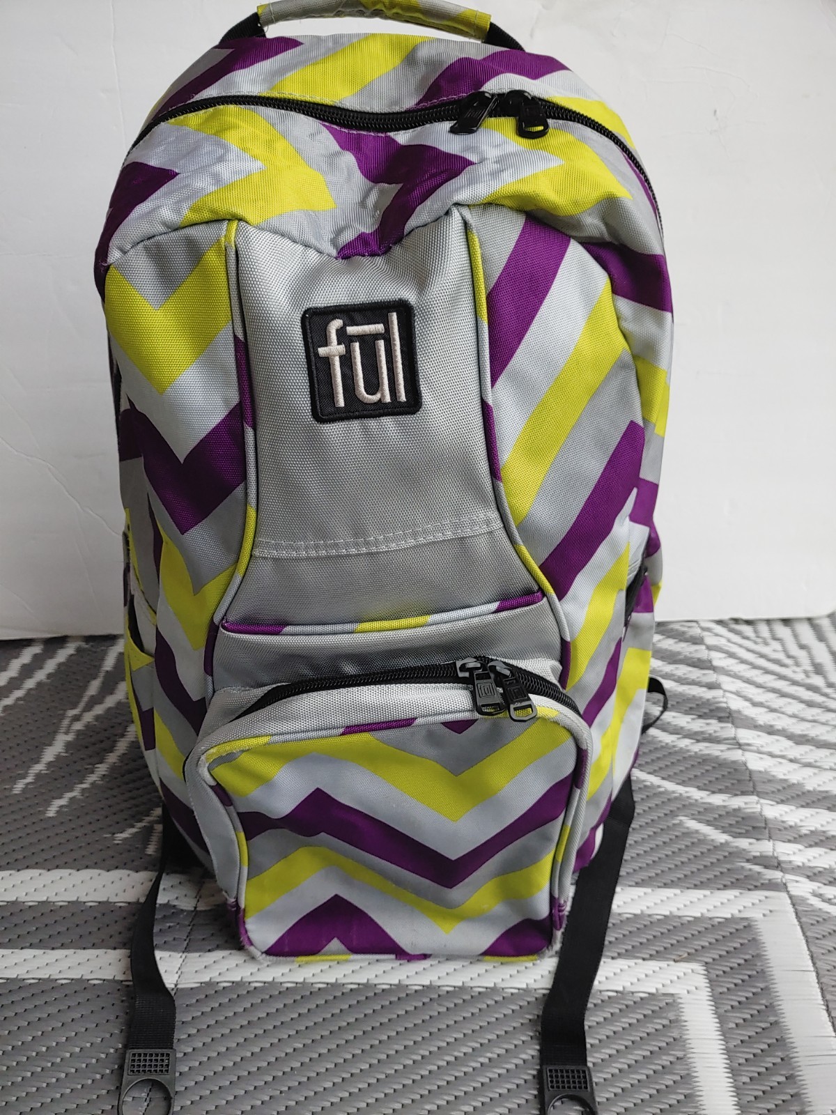 Ful Padded Travel Backpack Lightweight 18 Inch Gray Purple Yellow