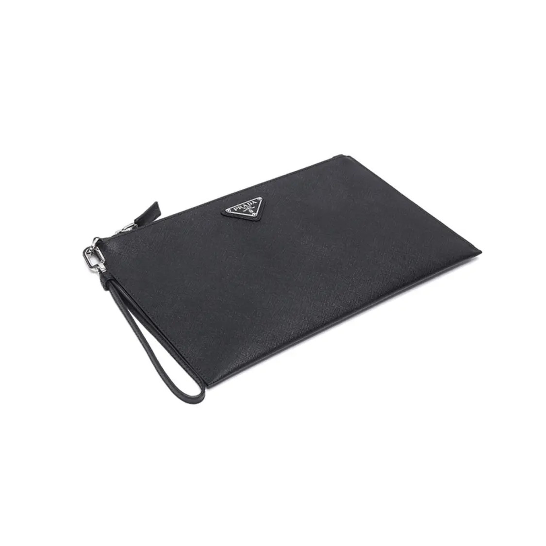 PRADA Brand Logo Horizontal Leather Handbag For Men Medium Black 11×0.5×7 in