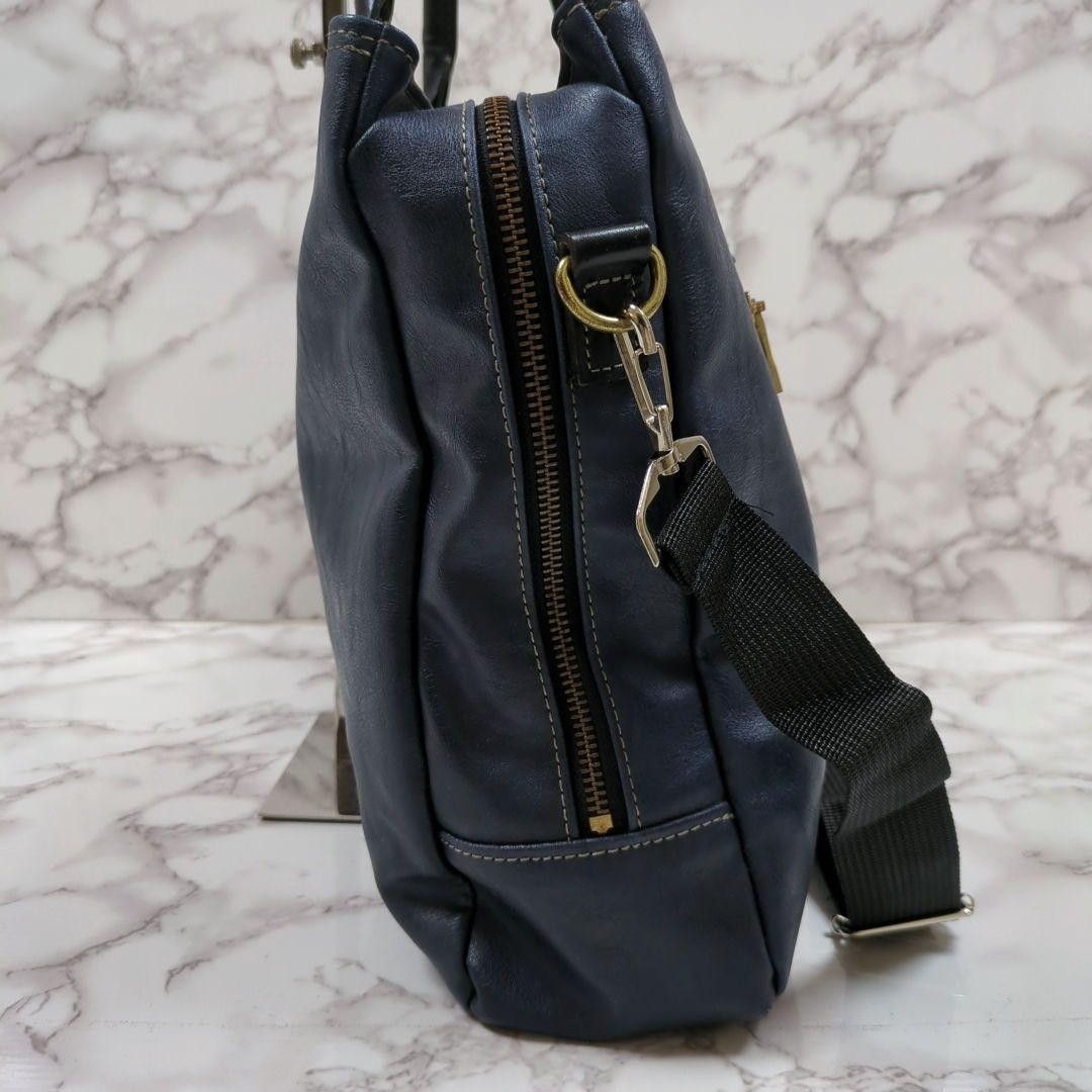 EVERWIN 2Way Leather Briefcase Shoulder Bag Navy 3 Compartment Made in Japan
