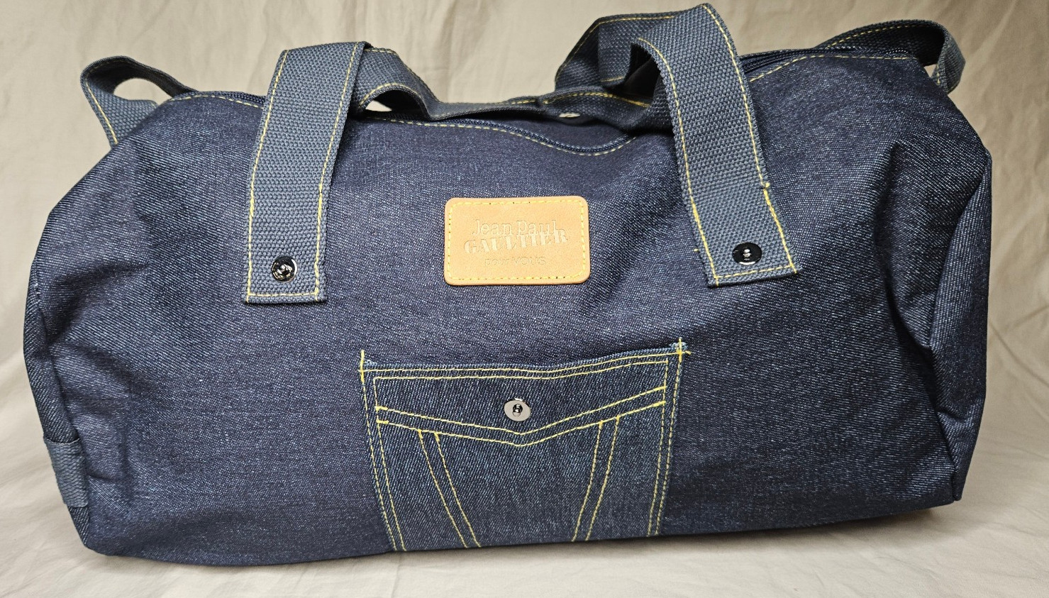 Jean Paul Gaultier Denim Jean Pocket Weekender Gym Overnight Duffel Travel Bag