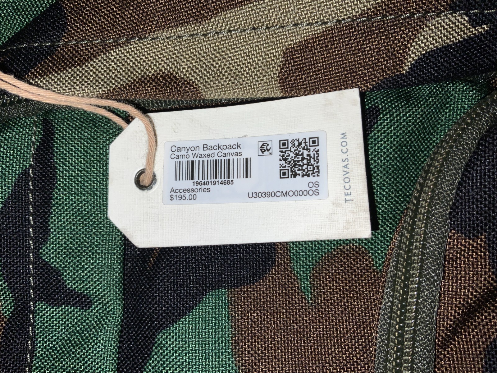 Tecovas Canyon Backpack Camo Waxed Canvas, Style# U30390CM00000OS, OS