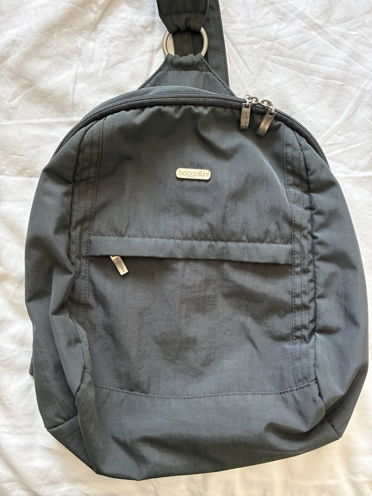 baggallini Grey Convertible Backpack Sling Crossbody Bag Pink Lining