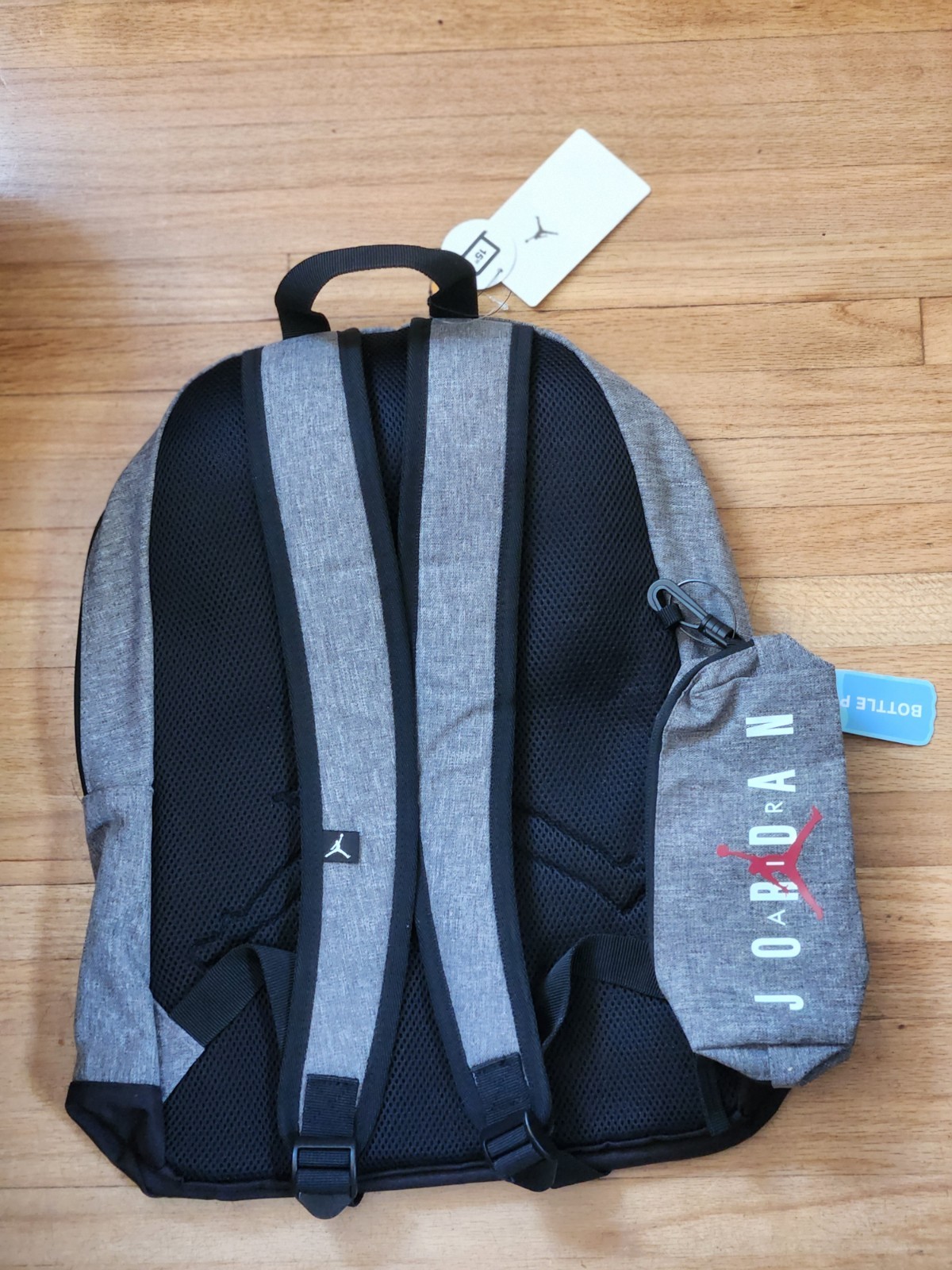 Air Jordan Gray/Black Backpack Bottle Pocket Zip Fits 15″ Laptop + Pouch