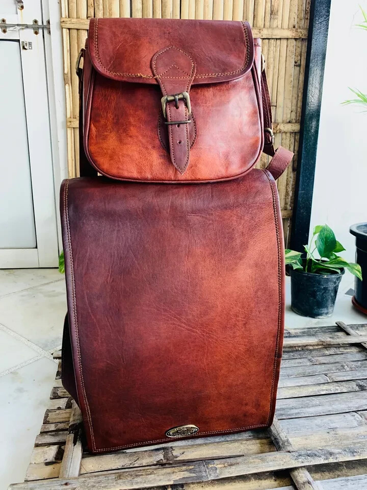 15 inch Vintage Crossbody Leather Laptop Messenger Bag with Christmas Gift