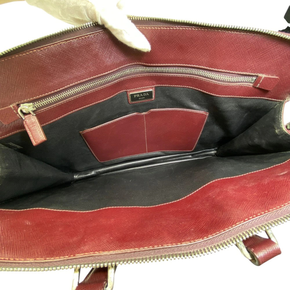 PRADA Business Bag Briefcase Handbag Triangle Logo Saffiano Leather Bordeaux