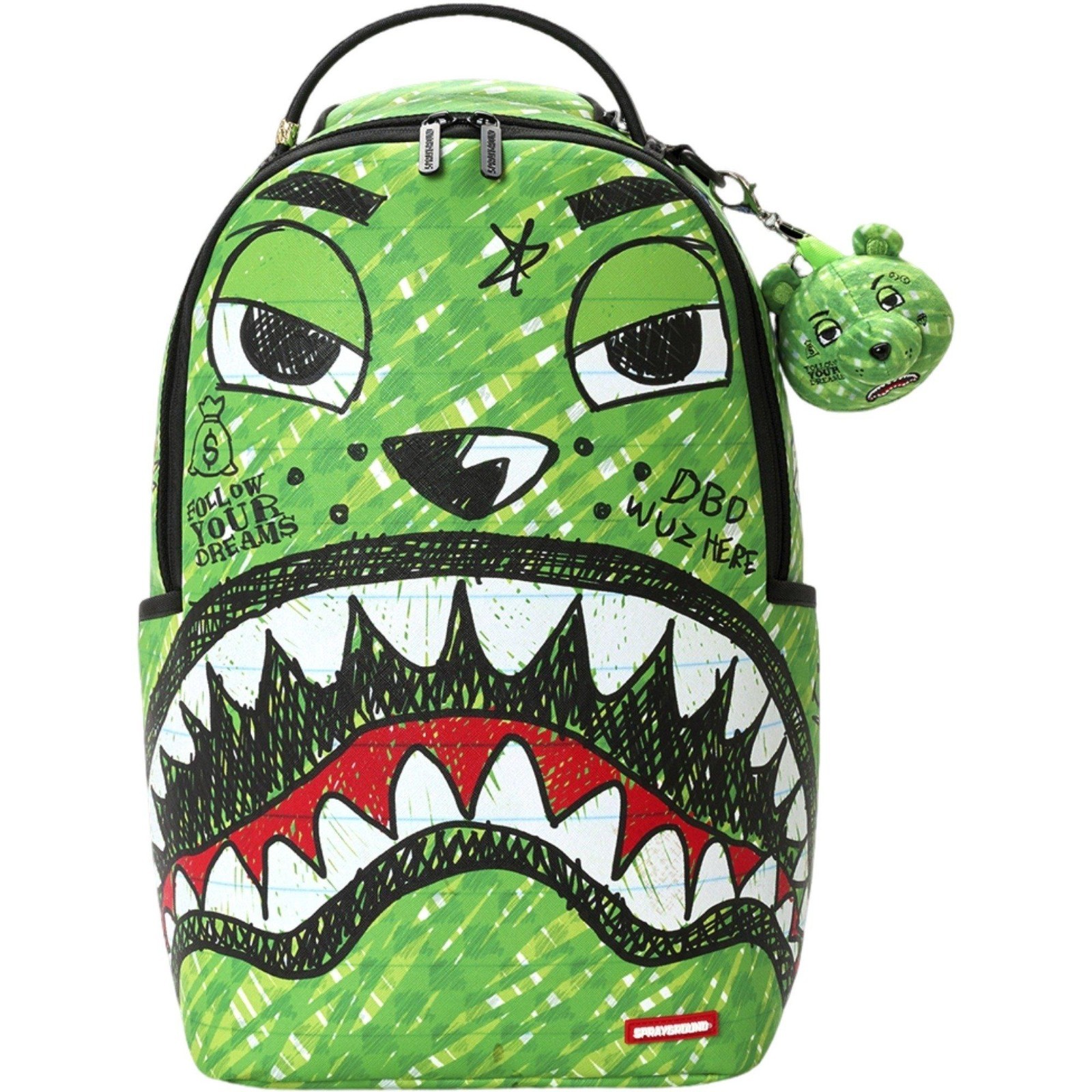 Sprayground Money Bear Doodle Backpack🔥Black Green Bookbag Large School Bag