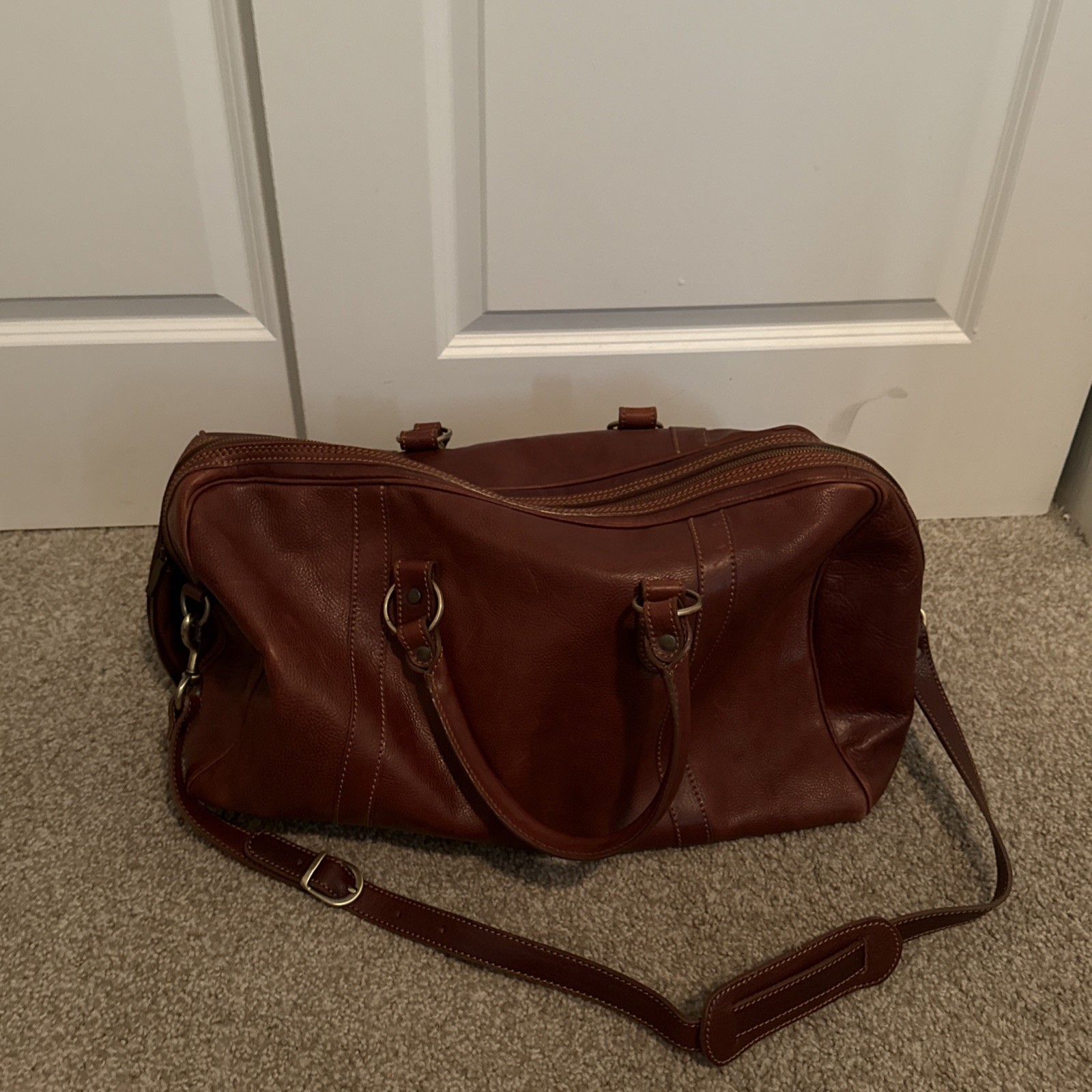 Floto Brown Italian Leather Venezia Trunk Duffle Travel Bag Handmade Italy