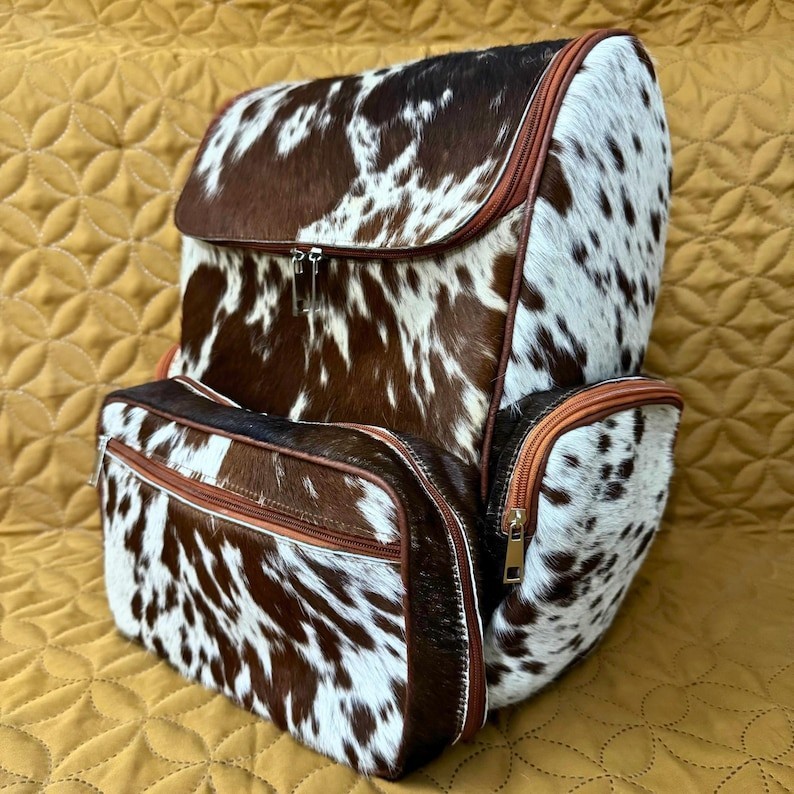 Cowhide Leather Backpack Hair On Hide Travel Rucksack Laptop School Bag