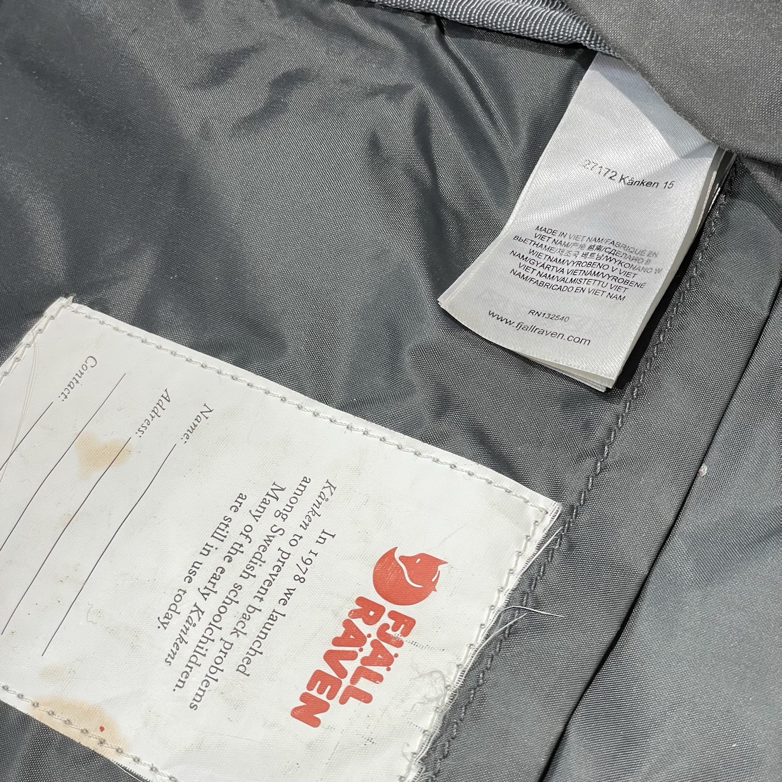 Fjallraven Kanken 15” Classic Backpack Gray 23510 Outdoor Rugged Daypack Unisex
