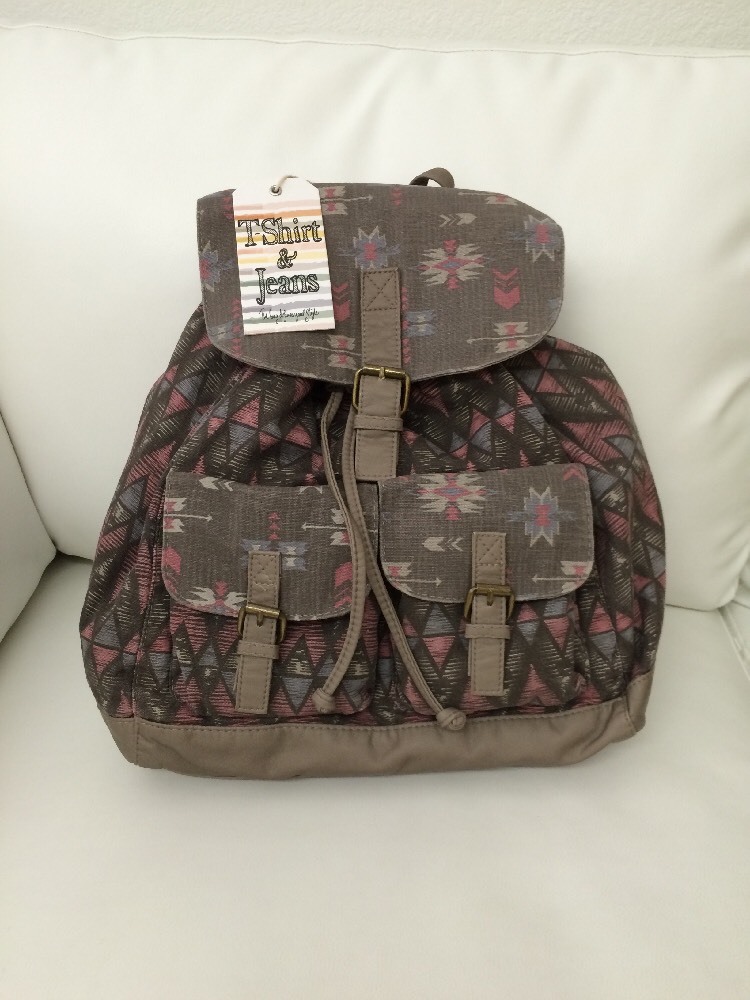 NWT T-Shirt & Jeans Taupe Multi Faux Leather/ Canvas Backpack