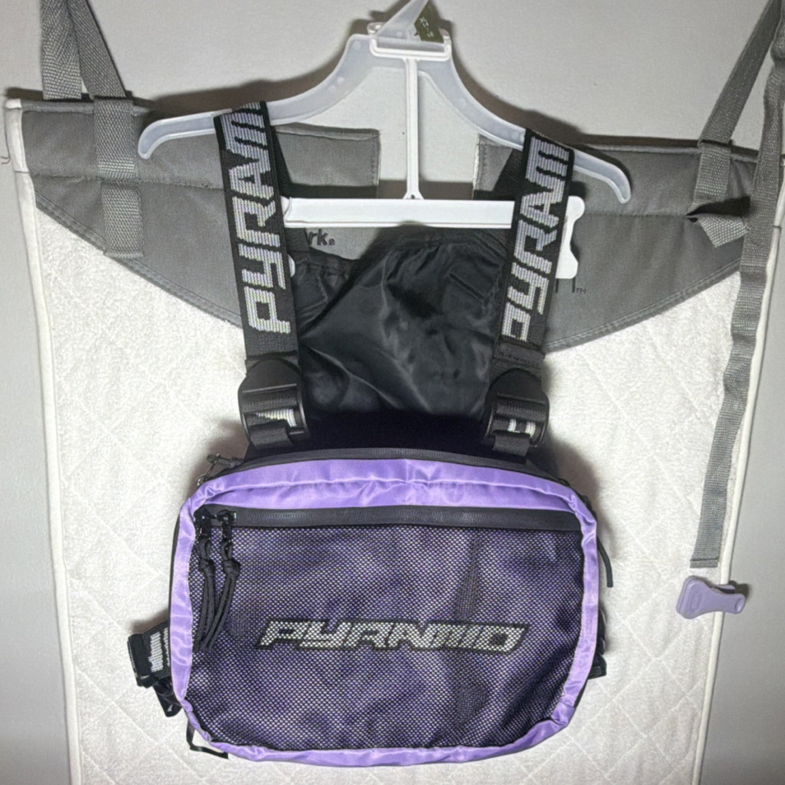 PYRAMID Men’s Chest Bag Purple Black Adjustable Strap Zip Buckle Solid Casual