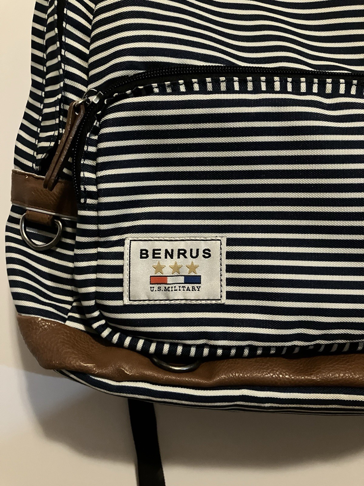 Benrus U.S. Military backpack W/ leather accents. Original leather hang tag