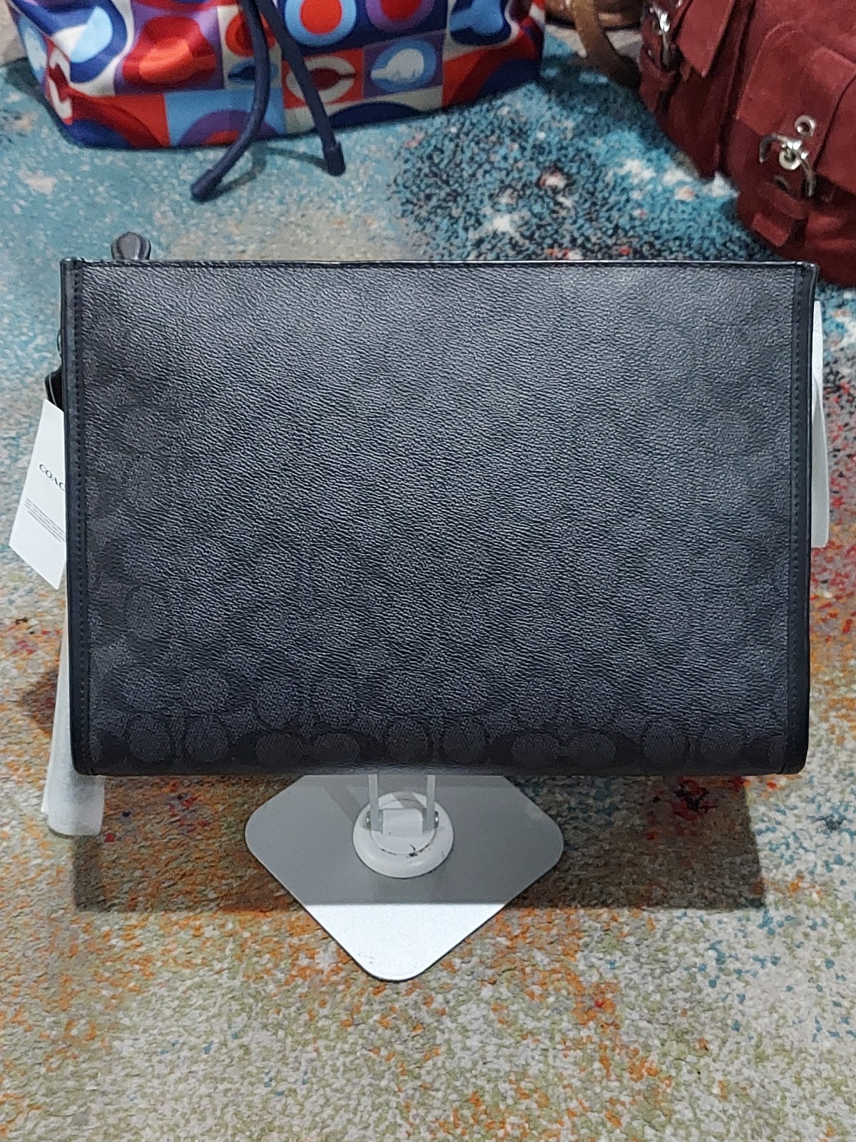 Coach Charter Carry All Pouch Signature Canvas and calf leather Charcoal/Black
