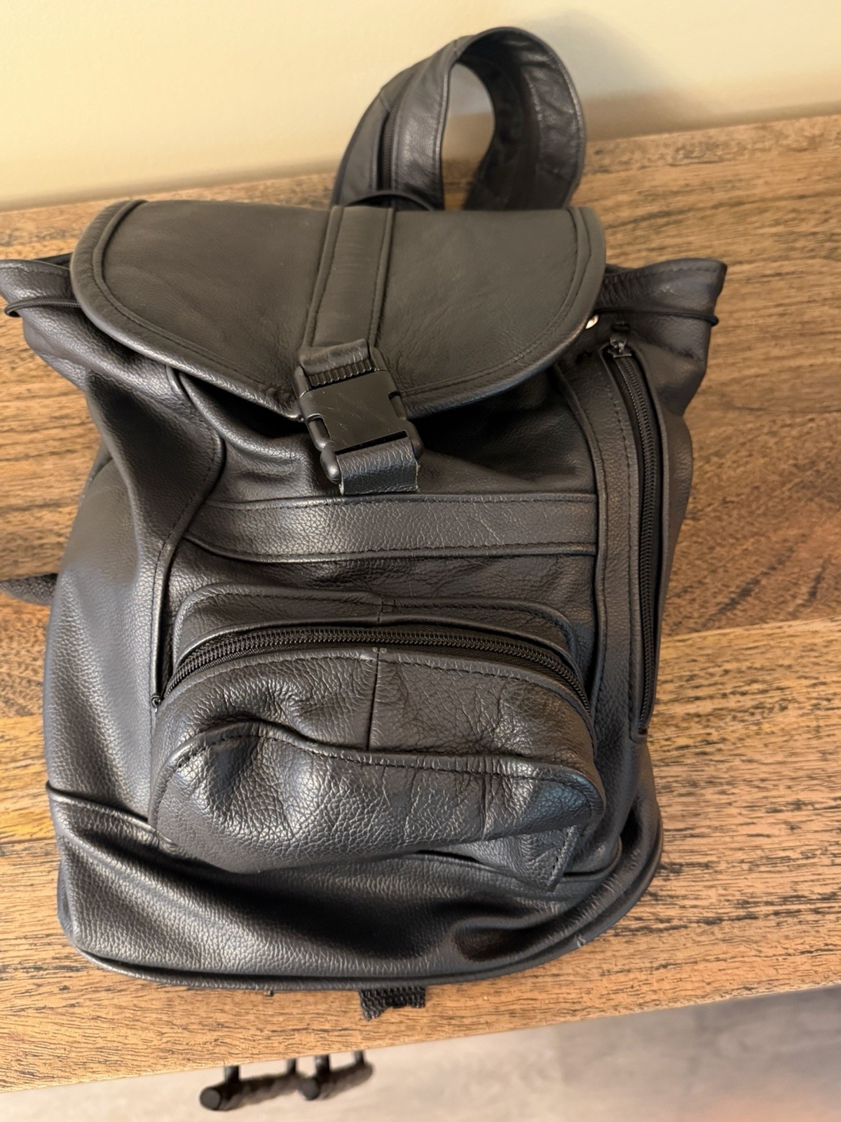 Black Men’s Backpack with Drawstring, Buckle, Zip Closures and Pockets