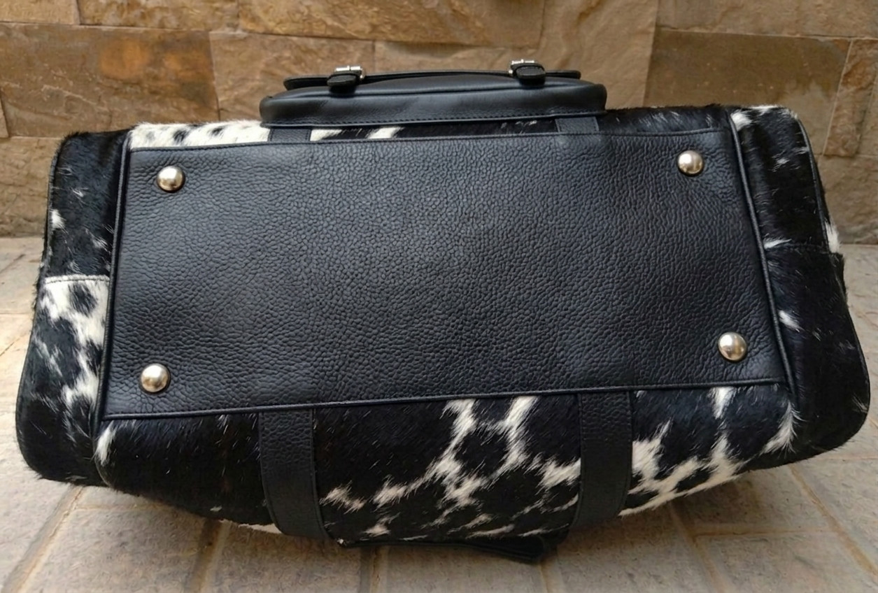 Genuine Cowhide Hair on Leather Duffle Bag | Weekender Overnight Travel/Gym Bag