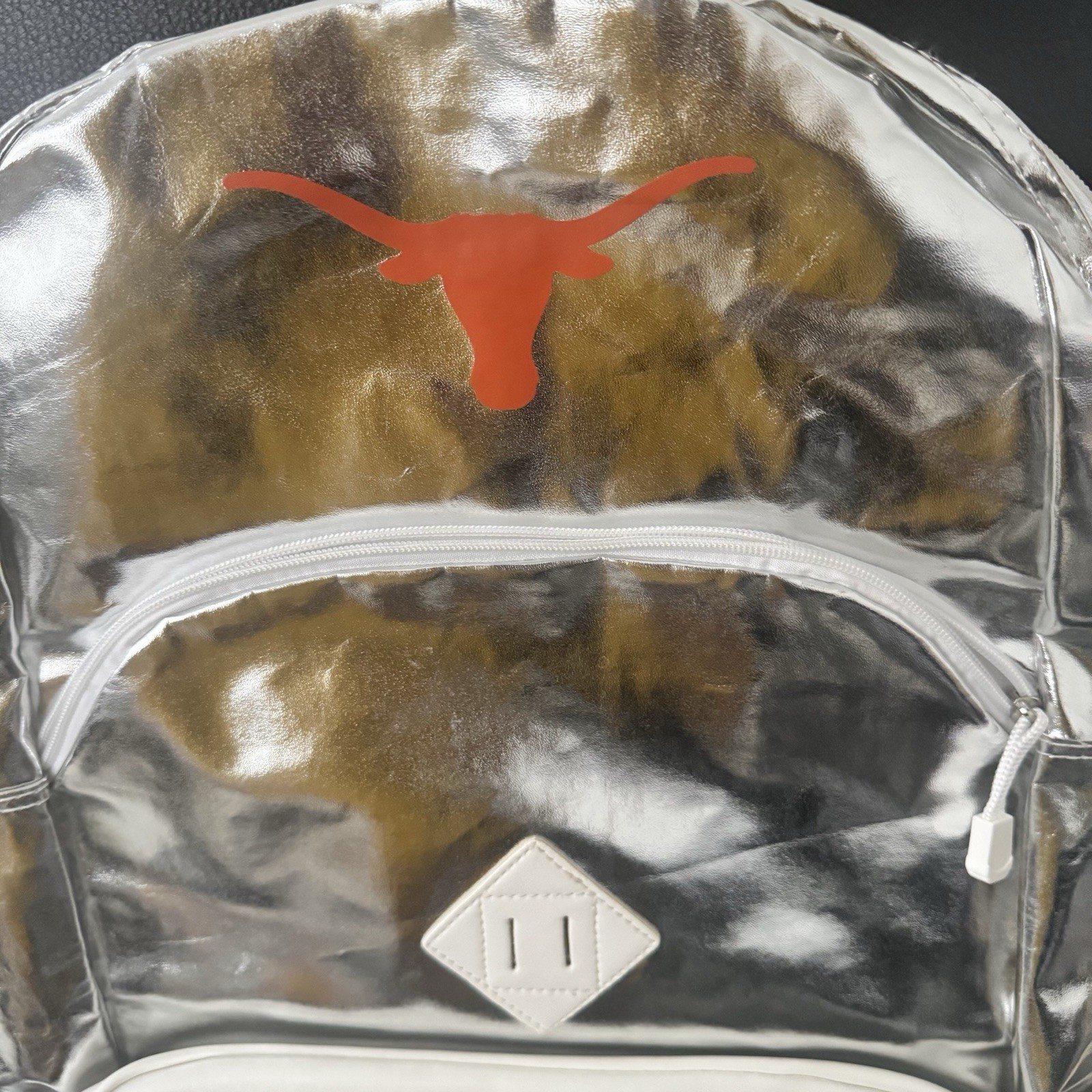 NWT Texas Longhorns NCAA Backpack Silver Metallic Foil Northwest University TX