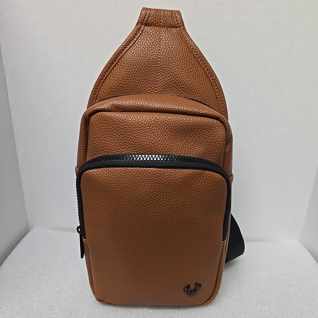 True Religion Knell Brown Sling Logo Strap Faux-Leather Bag New Missing Tags.