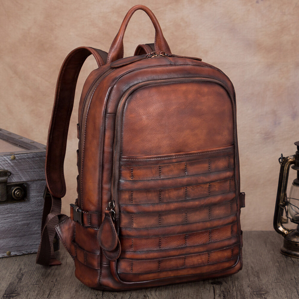 Genuine Leather Large Backpack Purse for Men Knapsack Rucksack Bag Laptop Travel