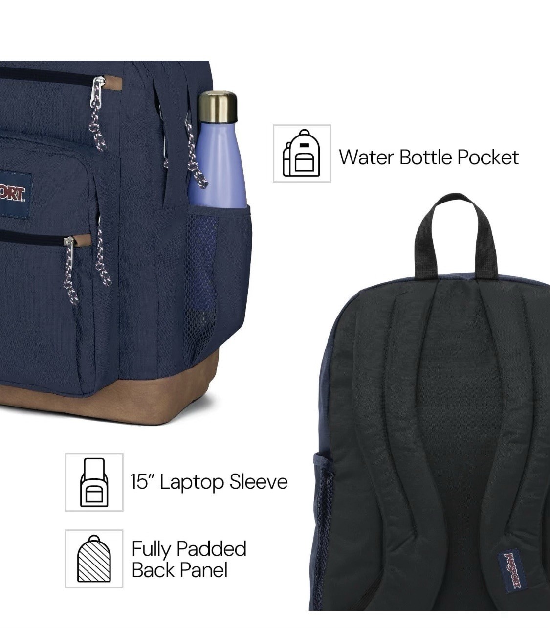 JanSport Big Student Backpack, Ergonomic Shoulder Straps, 15” Laptop – Navy H2O