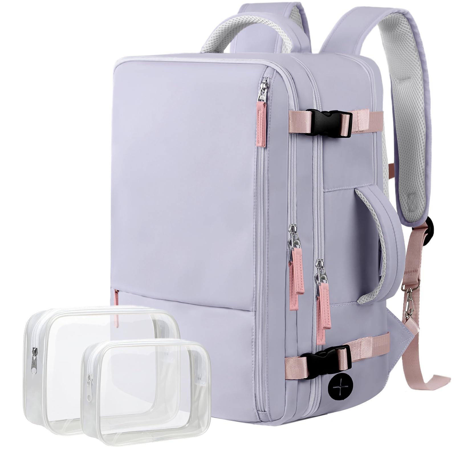 35L Carry On Backpack Women 17 Inch Laptop 2 Toiletry Bags Gray Purple