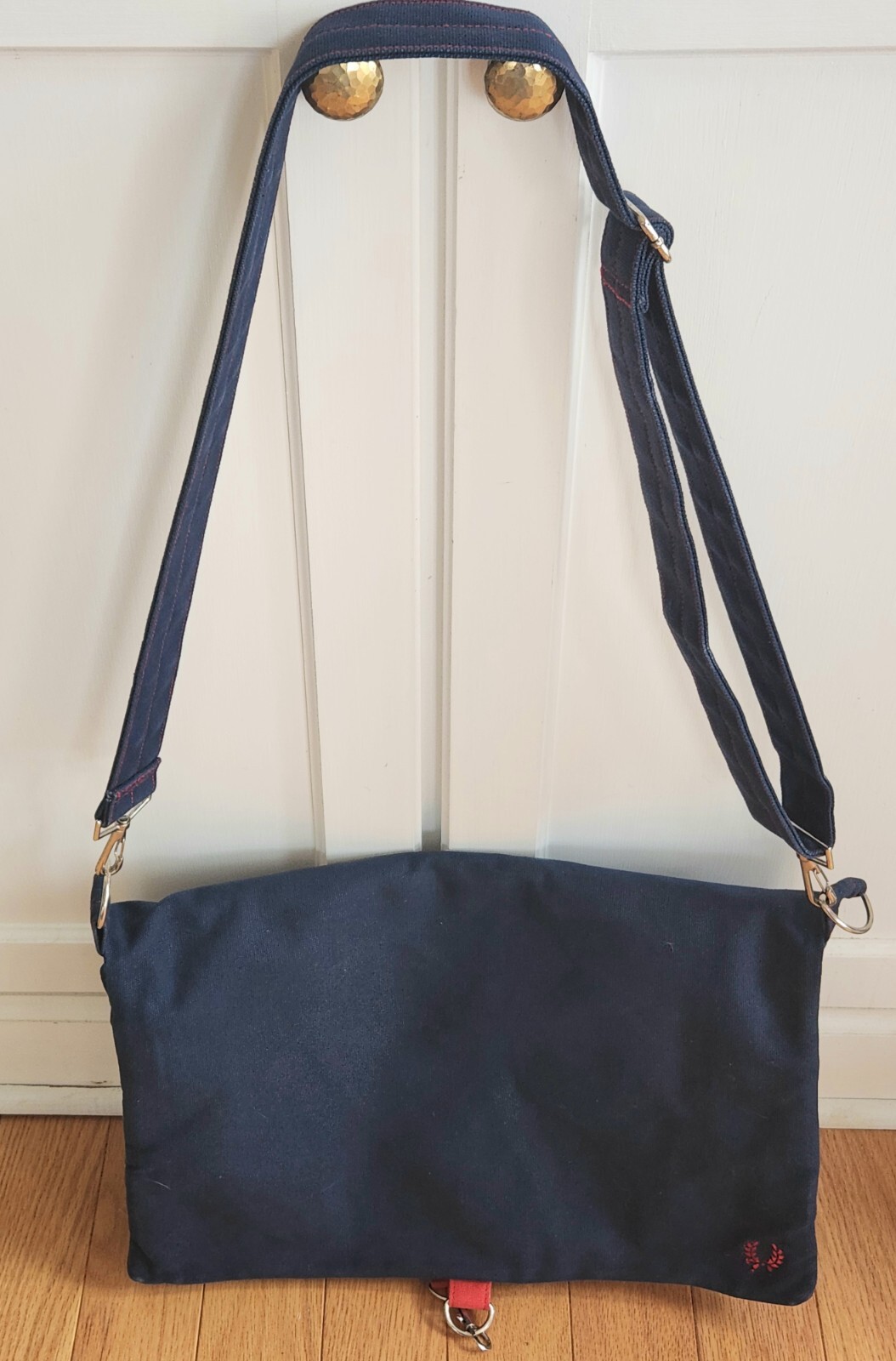 Fred Perry Navy Blue Red Canvas 2-fold Messenger Bag Crossbody