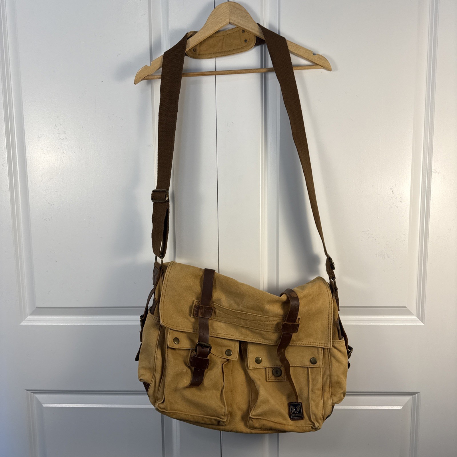 Muchuan Waxed Canvas/Leather Messenger Crossbody Bag Y2K I Am Legend 16x11x5”