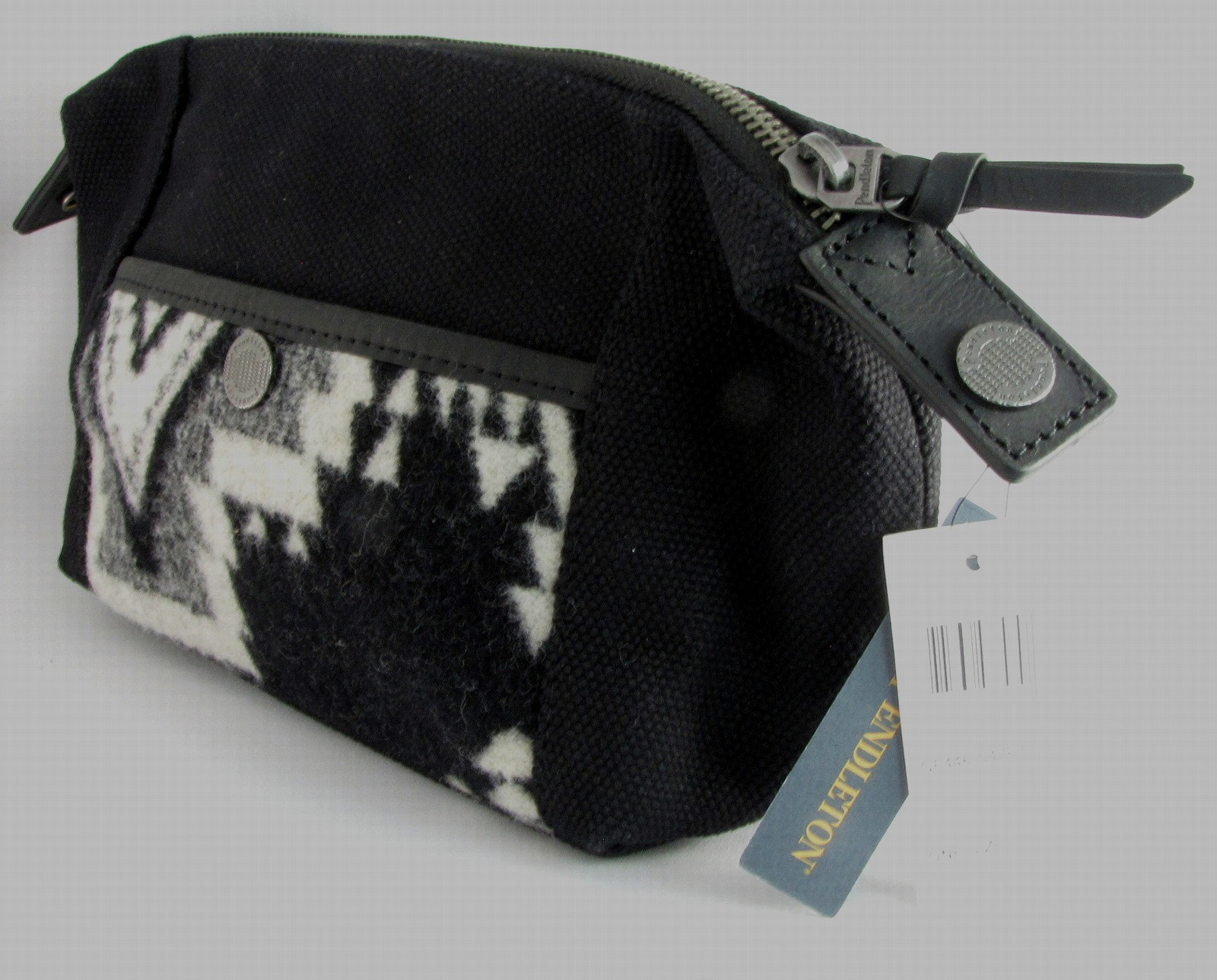 Pendleton Travel Pouch Cotton with Rock Point Black White Wool Detail 10×5″ NWT