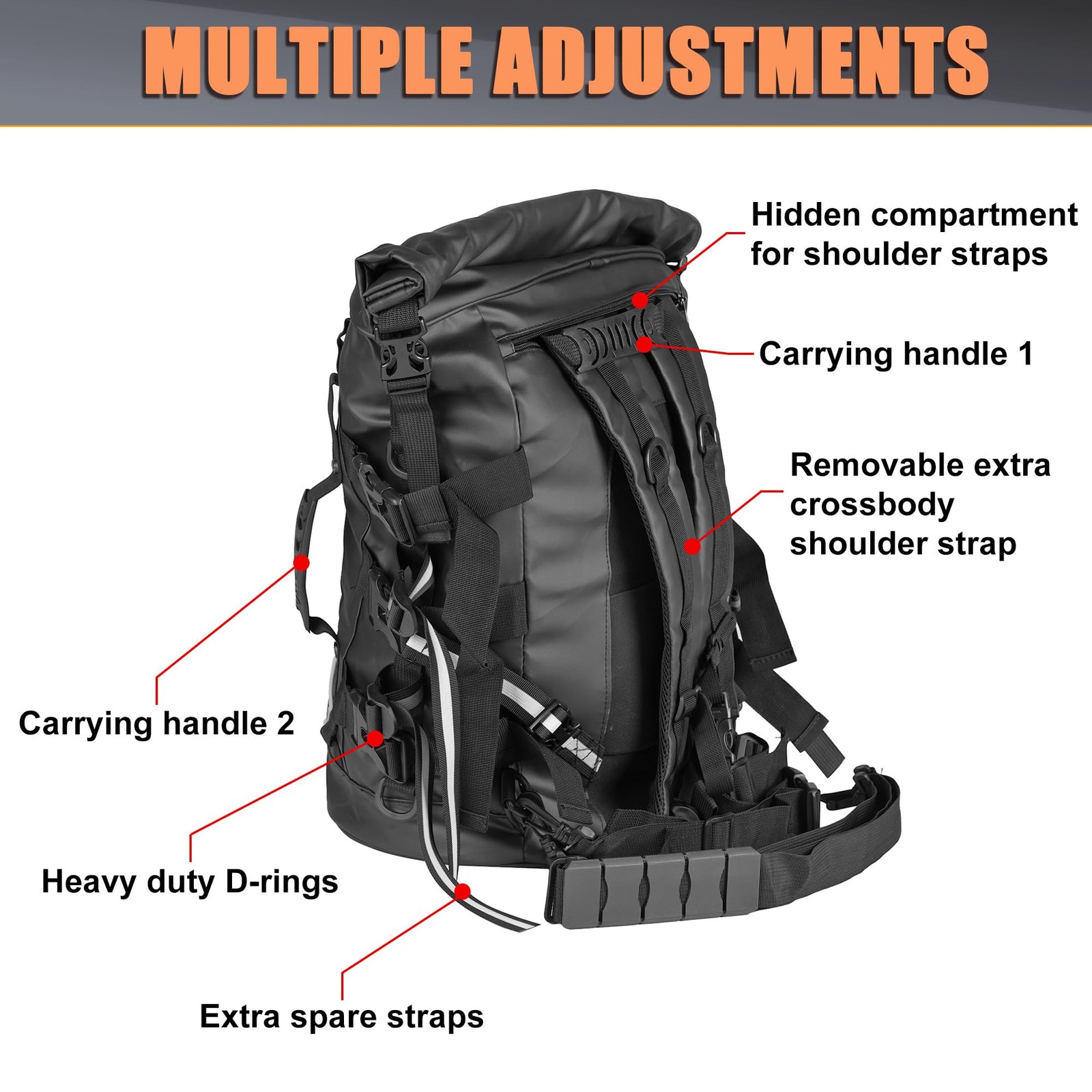 Motorcycle Sissy Bar Bag 40L Expandable Large Capacity Travel Luggage Motorcy…