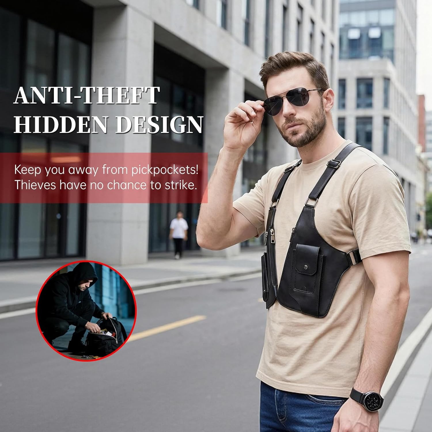 Adjustable Anti-Theft Underarm Shoulder Bag PU Leather Wallet Holster Bag Newest