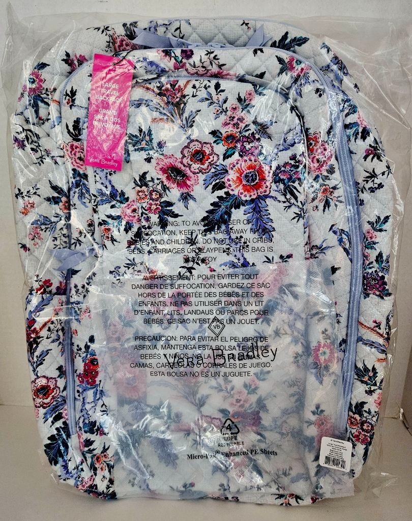 Vera Bradley Large Travel Backpack /Bag ~Magnifique Floral~Blue Pink Flowers~NWT