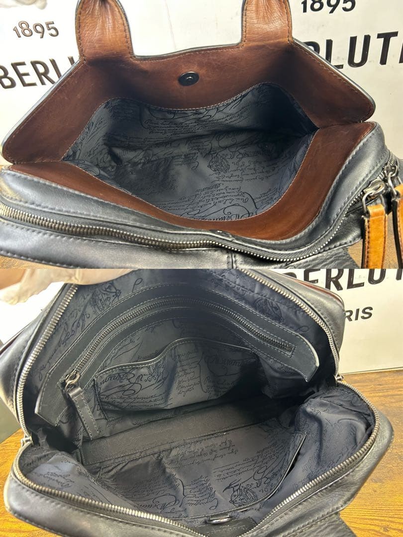 Berluti Briefcase Profile 3 Small Black Vitello Fiore Calfskin Men’s Business